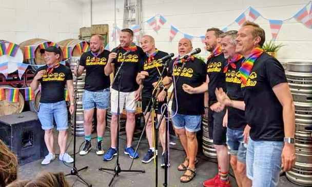 The Barbies sing in the Barrel Store for Waltham Forest Pride
